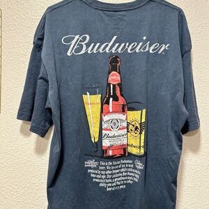 Budweiser Navy Short Sleeve Graphic Tee with Red & Yellow Bottle Artwork